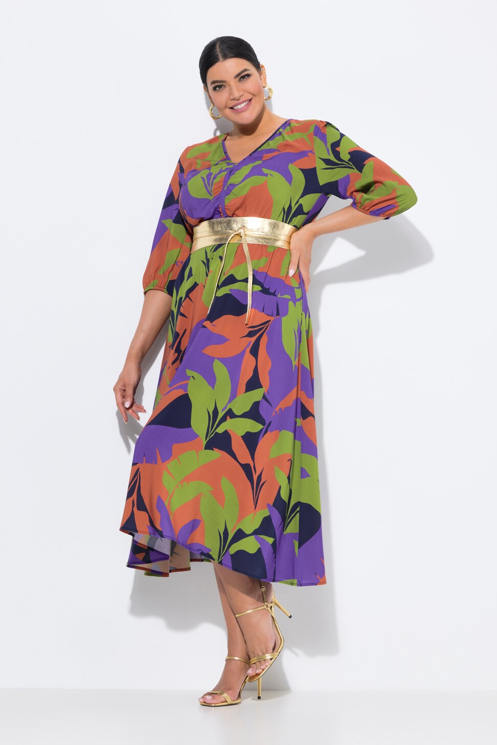 Maglia Lunga Donna Ulla Popken Con Stampa Batik, Scollo A V E Maniche Corte, Taglie Forti, Modello Svasato
