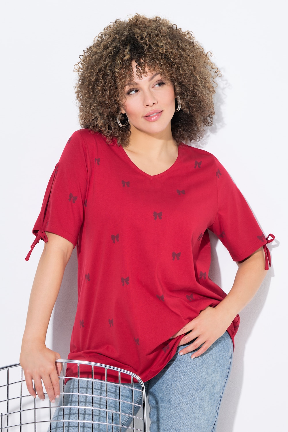 T-shirt, strik, A-lijn, V-hals, korte mouwen
