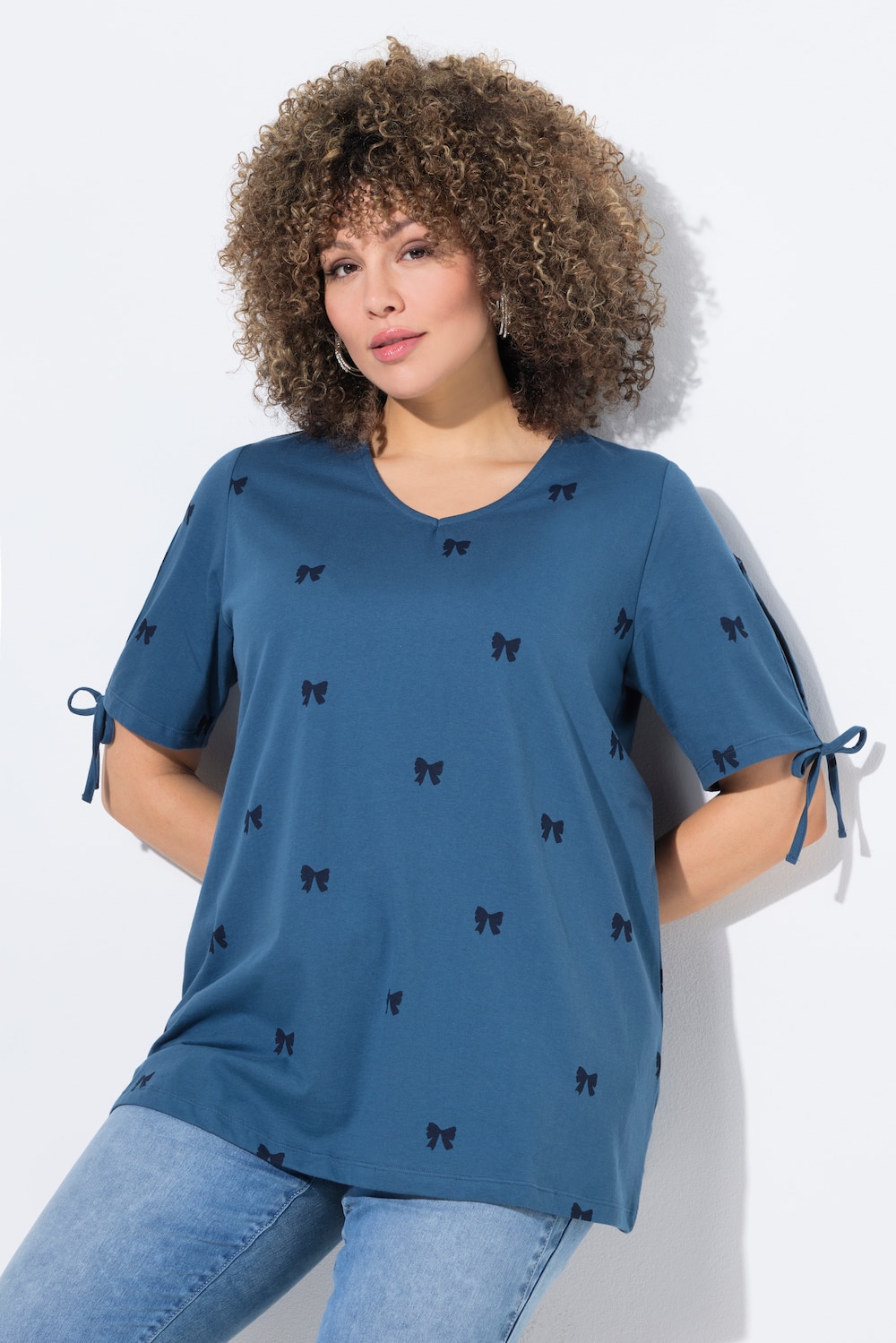 T-Shirt, Schleifen, A-Linie, V-Ausschnitt, Halbarm