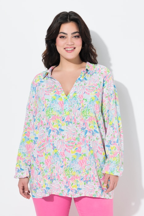 Blouse, kleurrijke all-over print, lange mouw