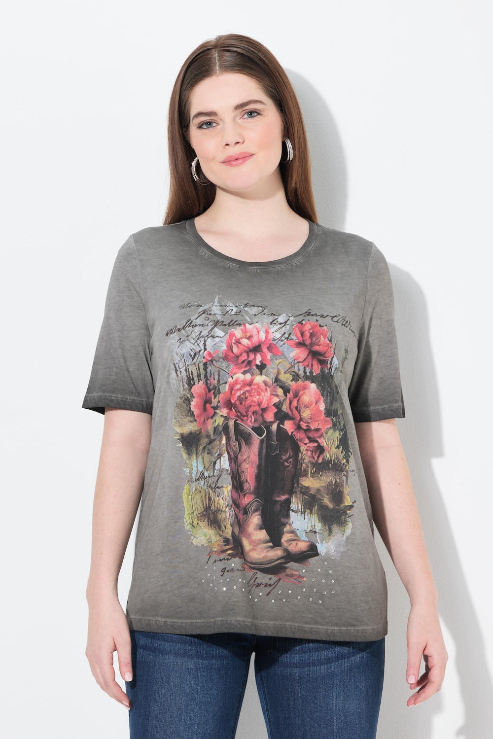 Große Größen T-Shirt, Damen, schwarz, Größe: 42/44, Baumwolle, Ulla Popken