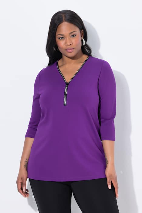 Punto-Shirt, A-Linie, Zipper, V-Ausschnitt, 3/4-Arm