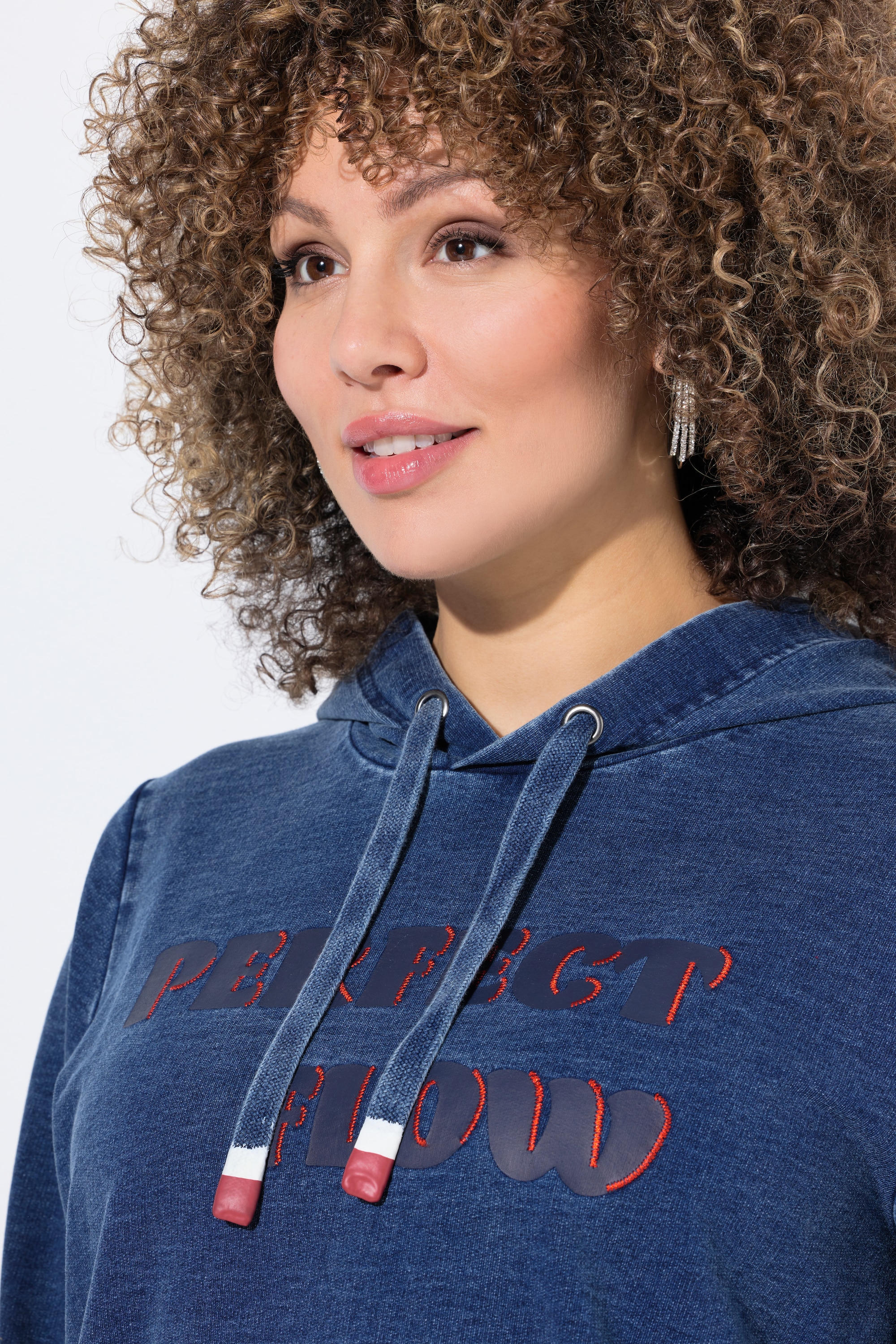 Ulla Popken Damen große Größen Hoodie Stickerei Kapuze Taschen Langarm 841094