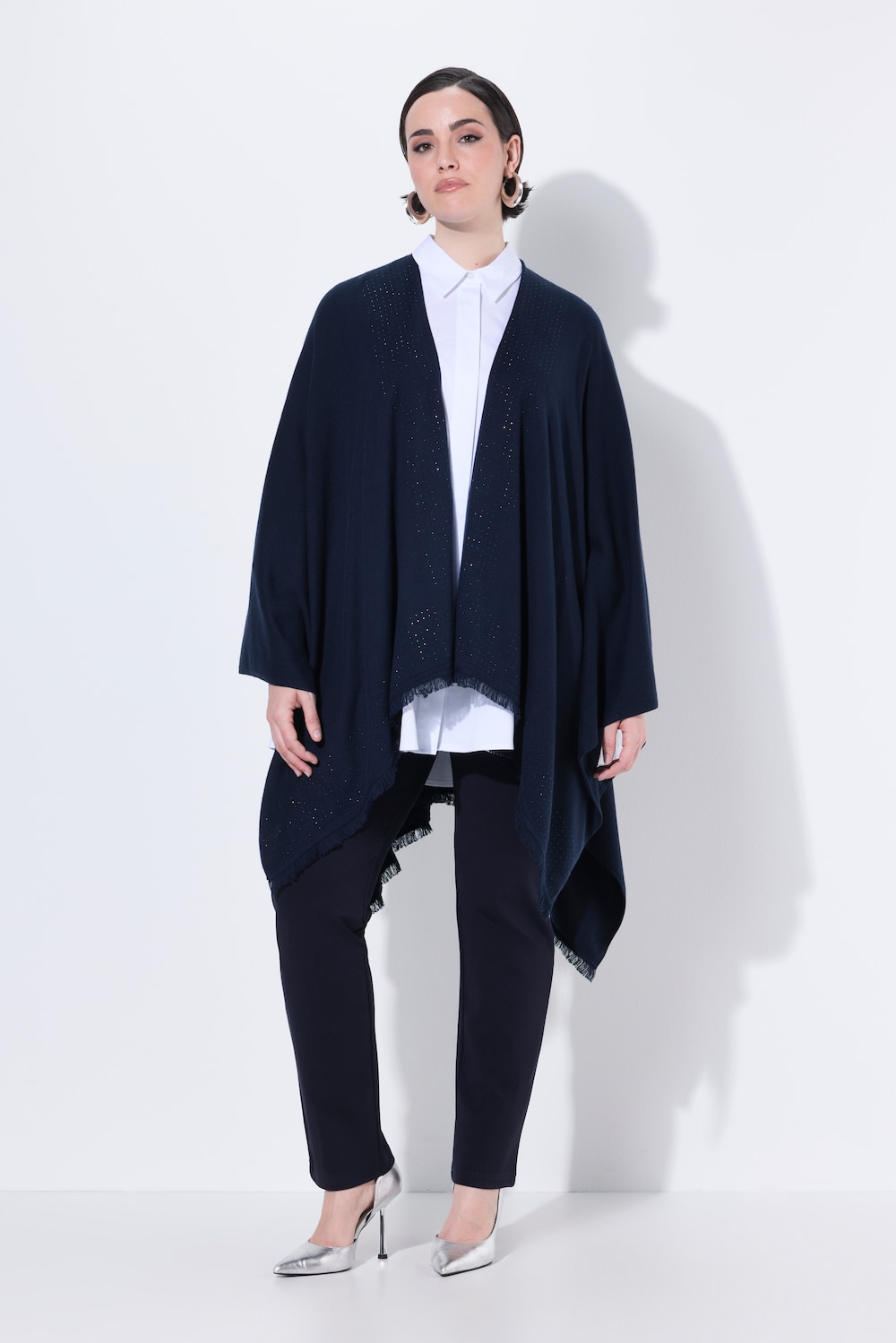 Große Größen Strickponcho, Damen, blau, Größe: 1=42-48, Baumwolle/Polyester/Synthetische Fasern, Ulla Popken