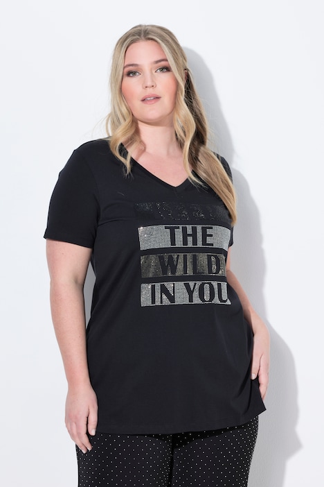 T-Shirt, A-Linie, Glitzersteinchen-Schriftzug