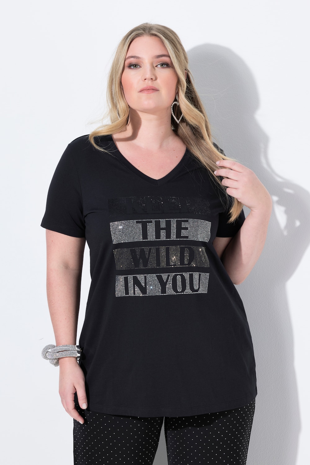 T-Shirt, A-Linie, Glitzersteinchen-Schriftzug