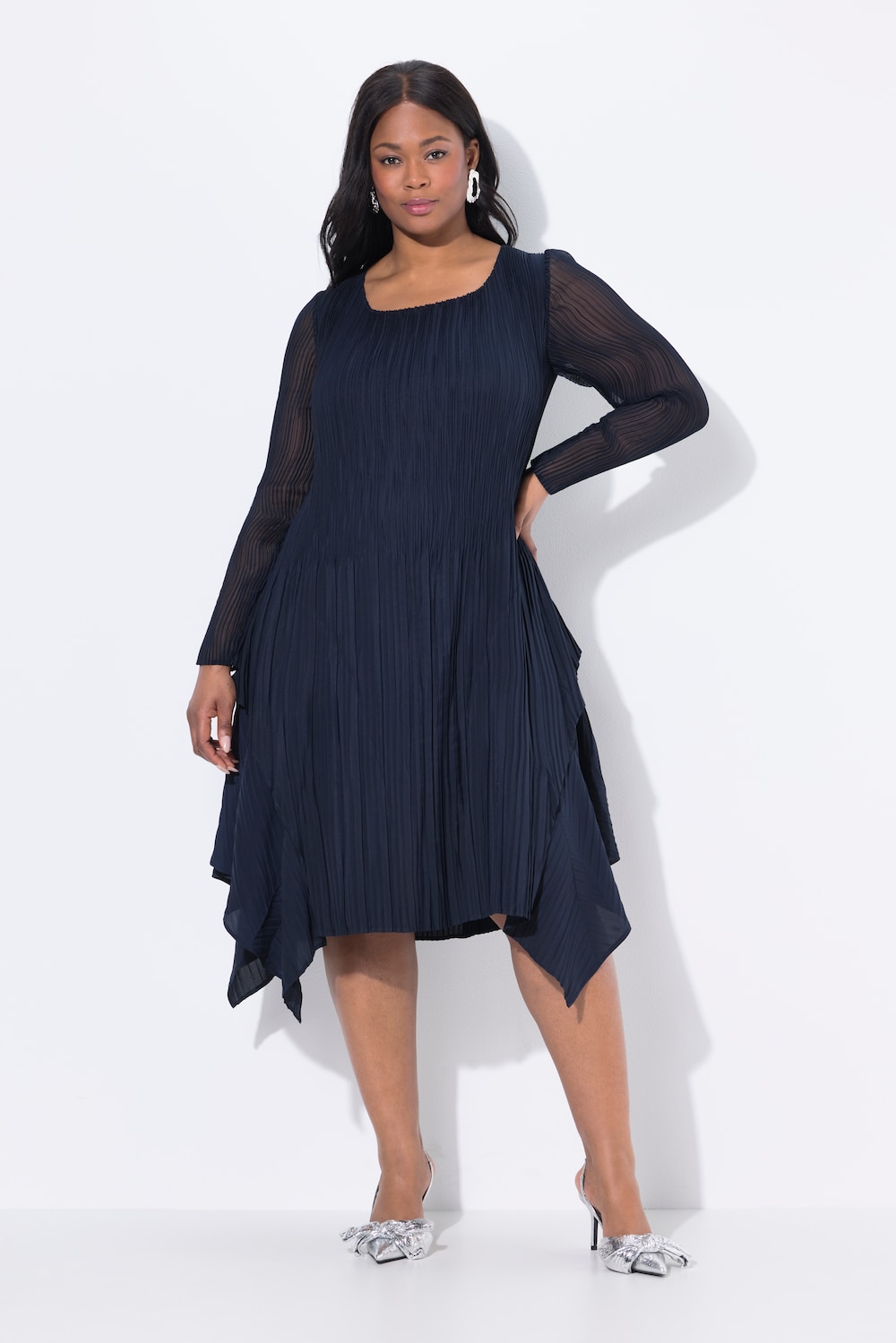 Große Größen Plissee-Kleid, Damen, blau, Größe: 54/56, Polyester, Ulla Popken