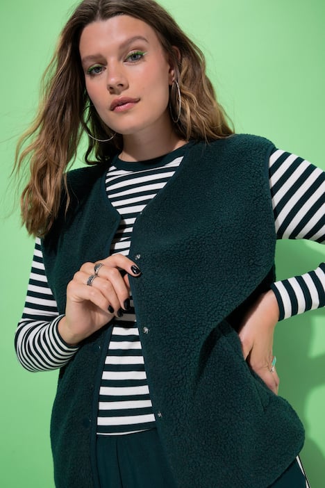 Teddy bodywarmer, cropped, drukknopen