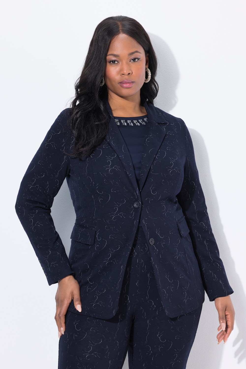 Große Größen Jersey-Blazer, Damen, blau, Größe: 44, Polyester/Viskose, Ulla Popken