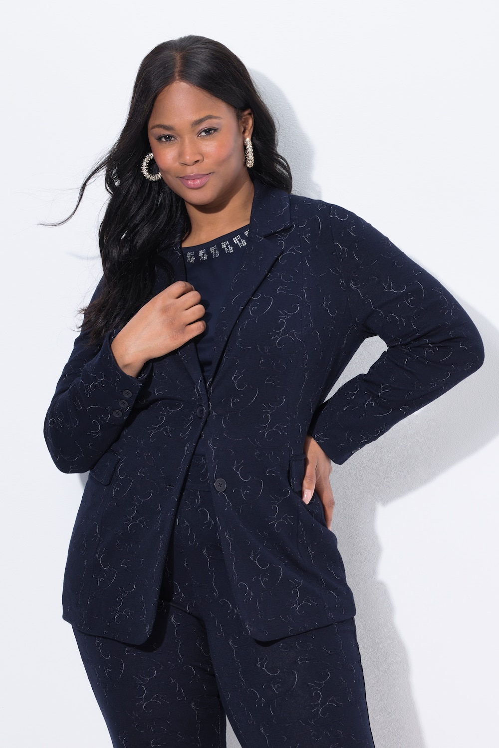 Jersey-blazer, jacquardmønster, reverskrave, lange ærmer