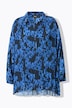 Geplooide blouse, opschrift, A-lijn, overhemdkraag, lange mouwen