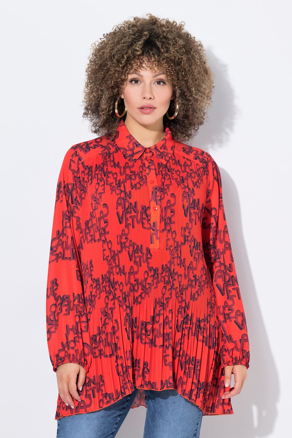 Thumbnail - Große Größen Plissee-Bluse, Damen, orange, Größe: 42/44, Polyester, Ulla Popken