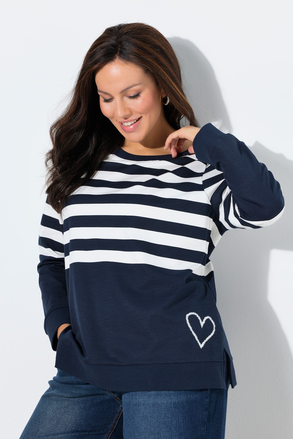 Sweatshirt, Ringel, Herzstickerei, Rundhals, Langarm