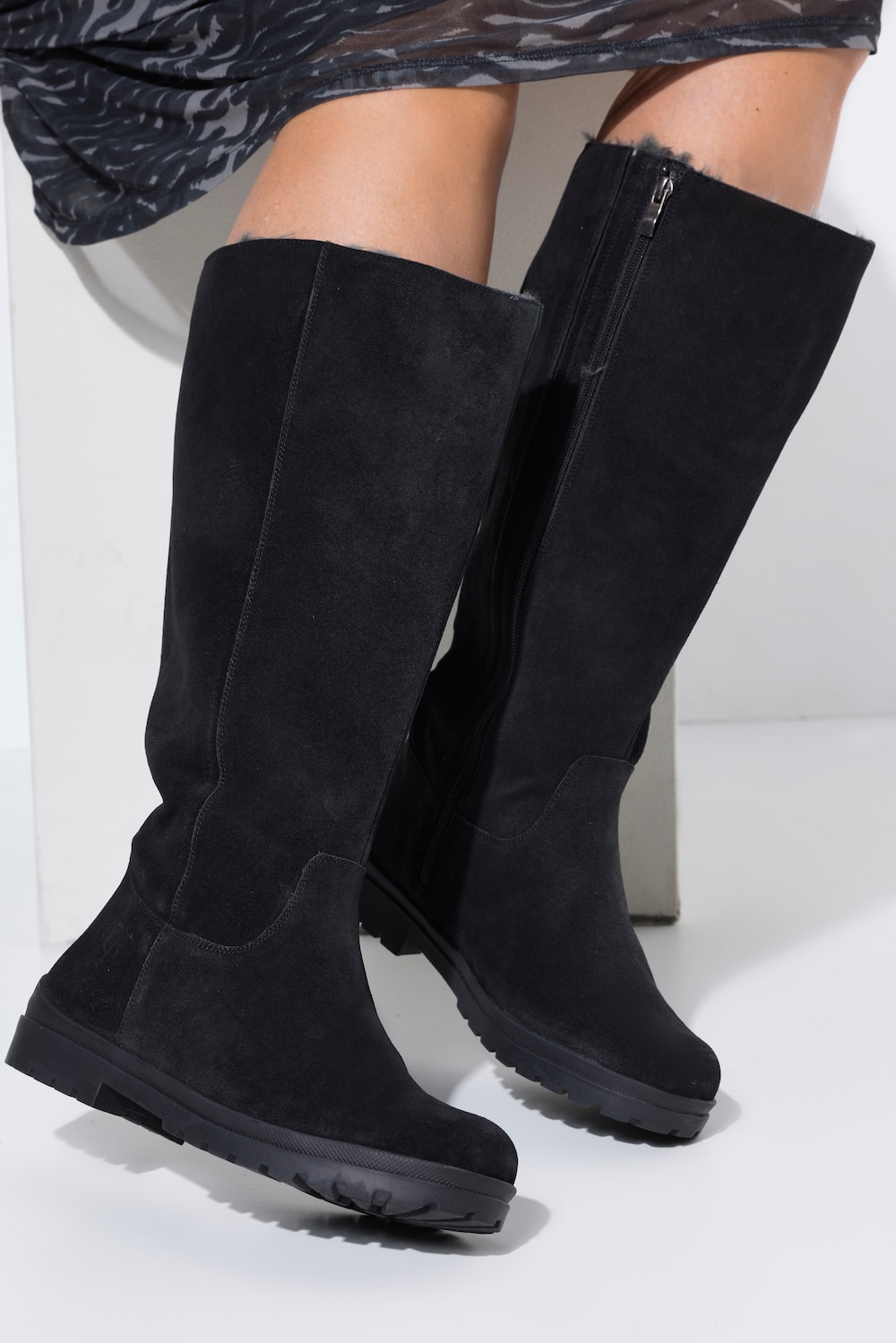 Veloursleder-Stiefel, XL-Schaft, Warmfutter, Weite H