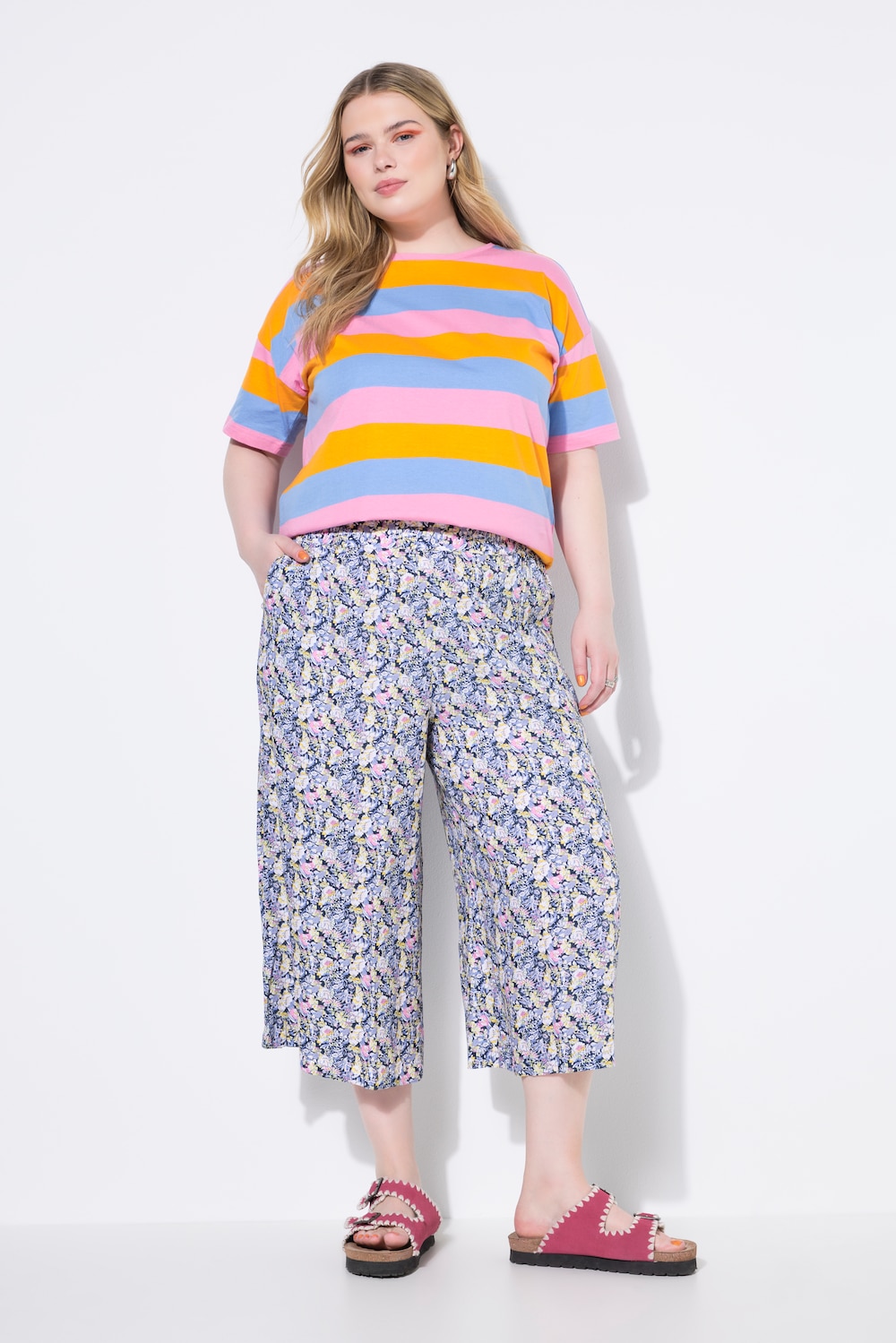 Culotte, wijde pijpen, print all-over, elastische tailleband