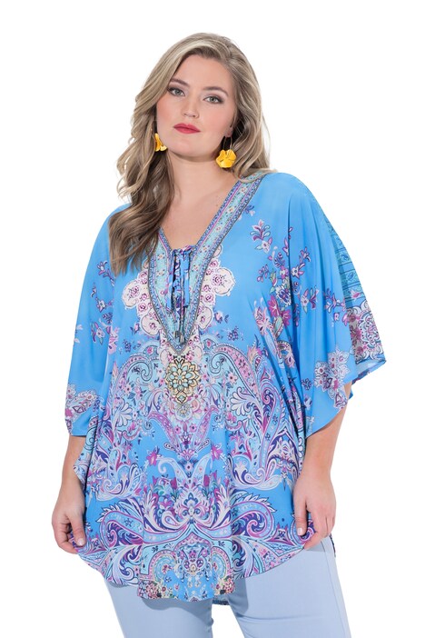 Halenkový kaftan, volný střih, plošný vzor