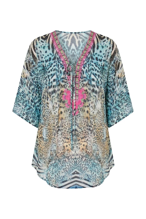 Halenkový kaftan, volný střih, plošný vzor