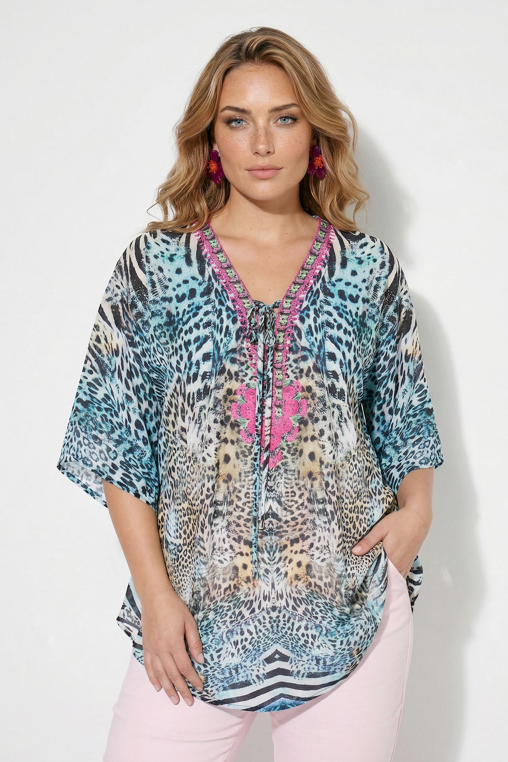 Blusenkaftan, Loose Fit, Allovermuster