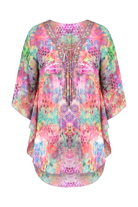 Halenkový kaftan, volný střih, plošný vzor