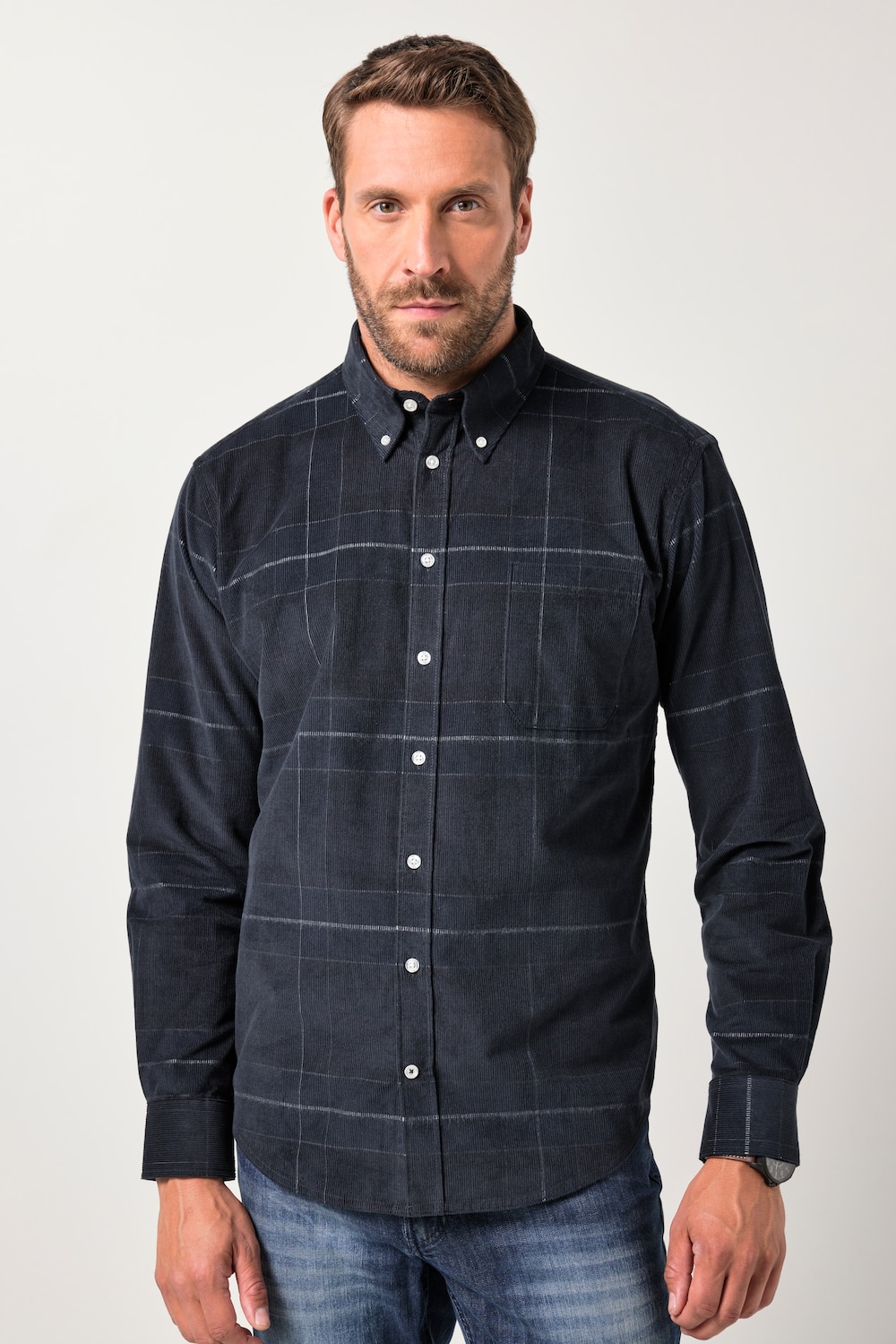 JP 1880 ternet fløjlsskjorte, lange ærmer, buttondown-krave, Modern pasform, op til str. 8XL