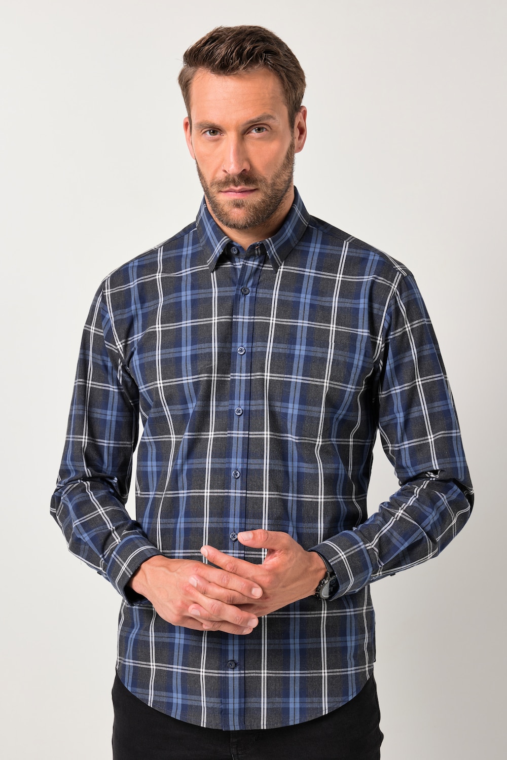 JP1880 ruitenshirt, lange mouwen, kentkraag, Modern-Fit, tot 8XL
