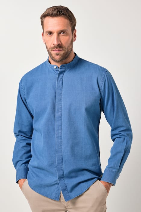 JP1880 denim overhemd, lange mouwen, opstaande kraag, Modern-Fit, tot 8XL