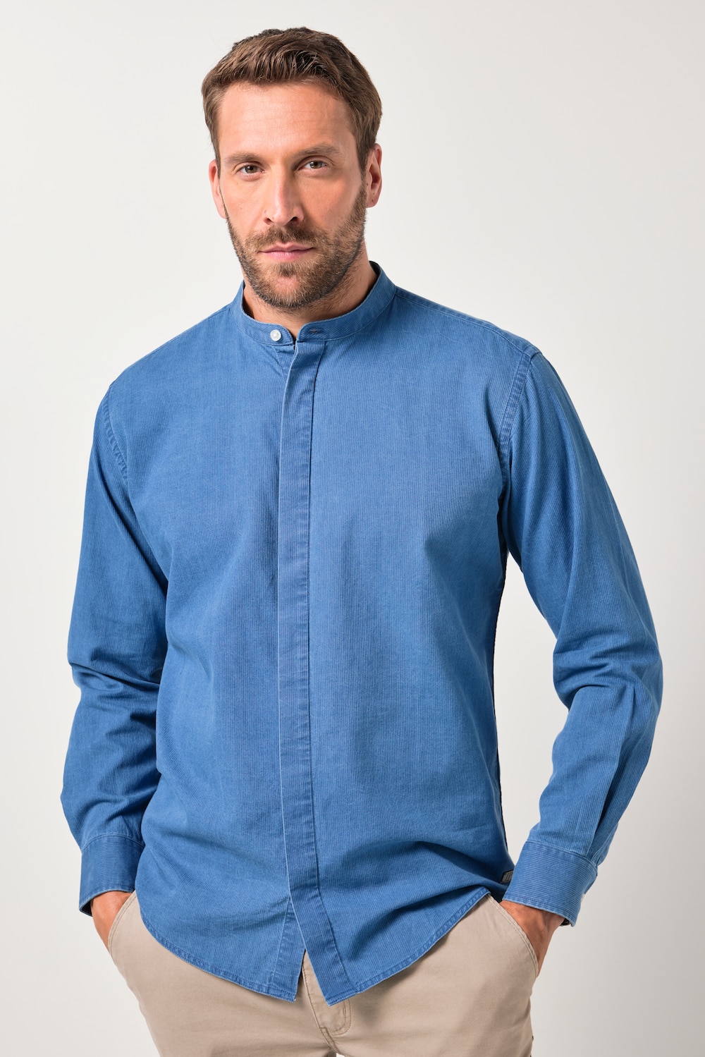 JP 1880 denimskjorte, lange ærmer, høj krave, moderne pasform, op til 8XL