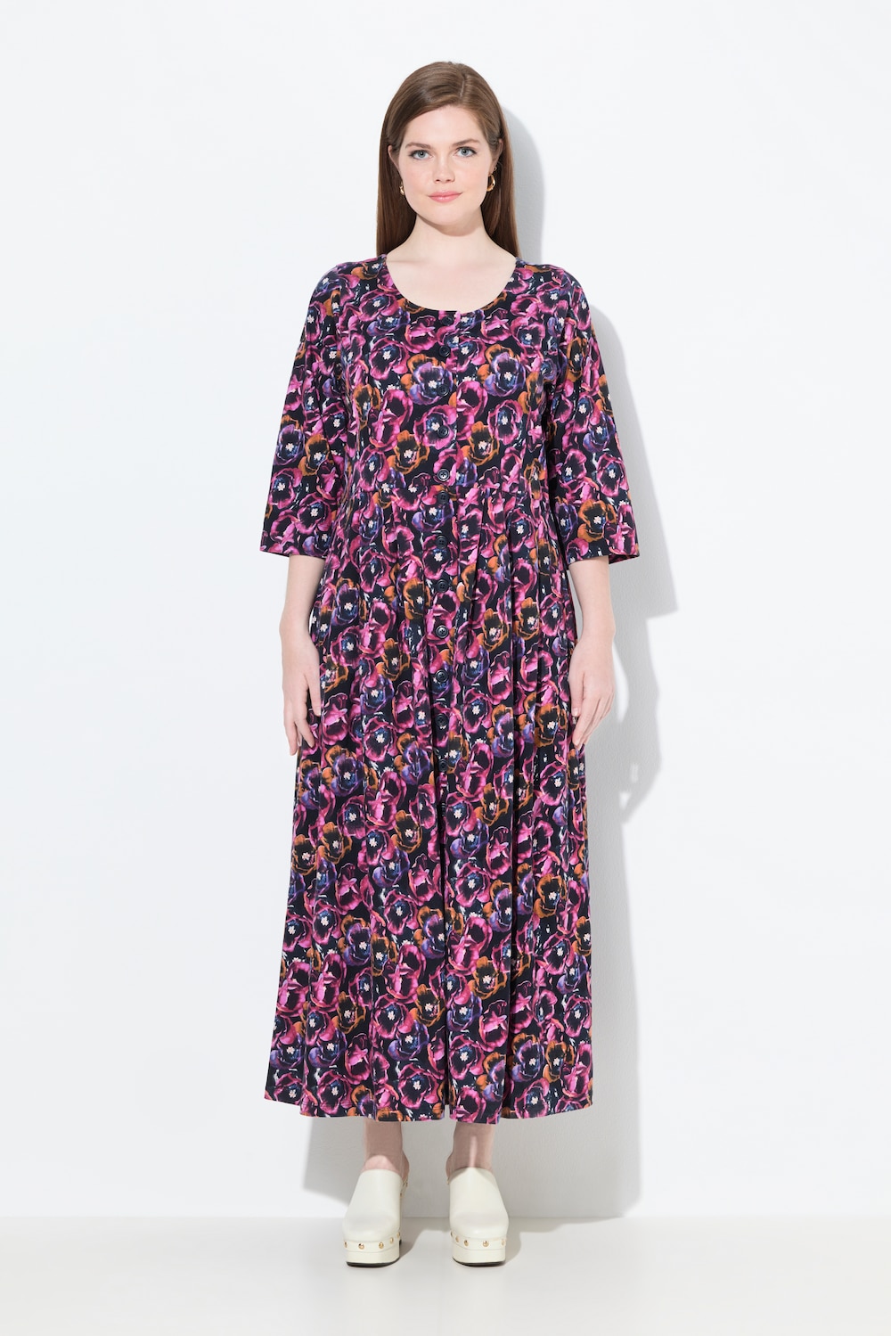 Große Größen Jersey-Maxikleid, Damen, lila, Größe: 42, Baumwolle, Ulla Popken