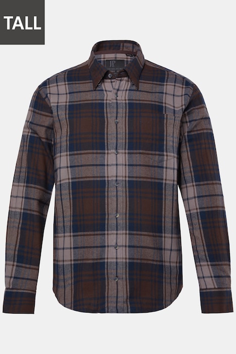 Chemise JP 1880 en flanelle à carreaux, manches longues, col à pointes boutonnées (boutons invisibles), coupe Modern Fit - jusqu'au 8&nbsp