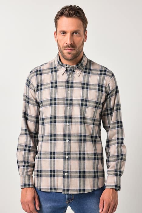 Camisa de franela con cuadros JP1880, manga larga, cuello abotonado, ajuste moderno, hasta la talla 8 XL