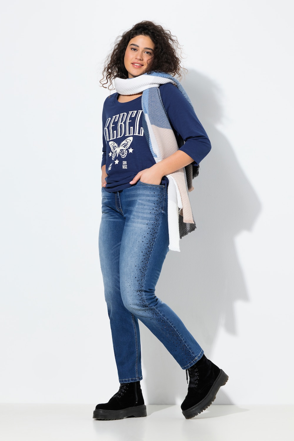 Jeans Mia, dekorative steiner, komfortabel linning, stretchdenim