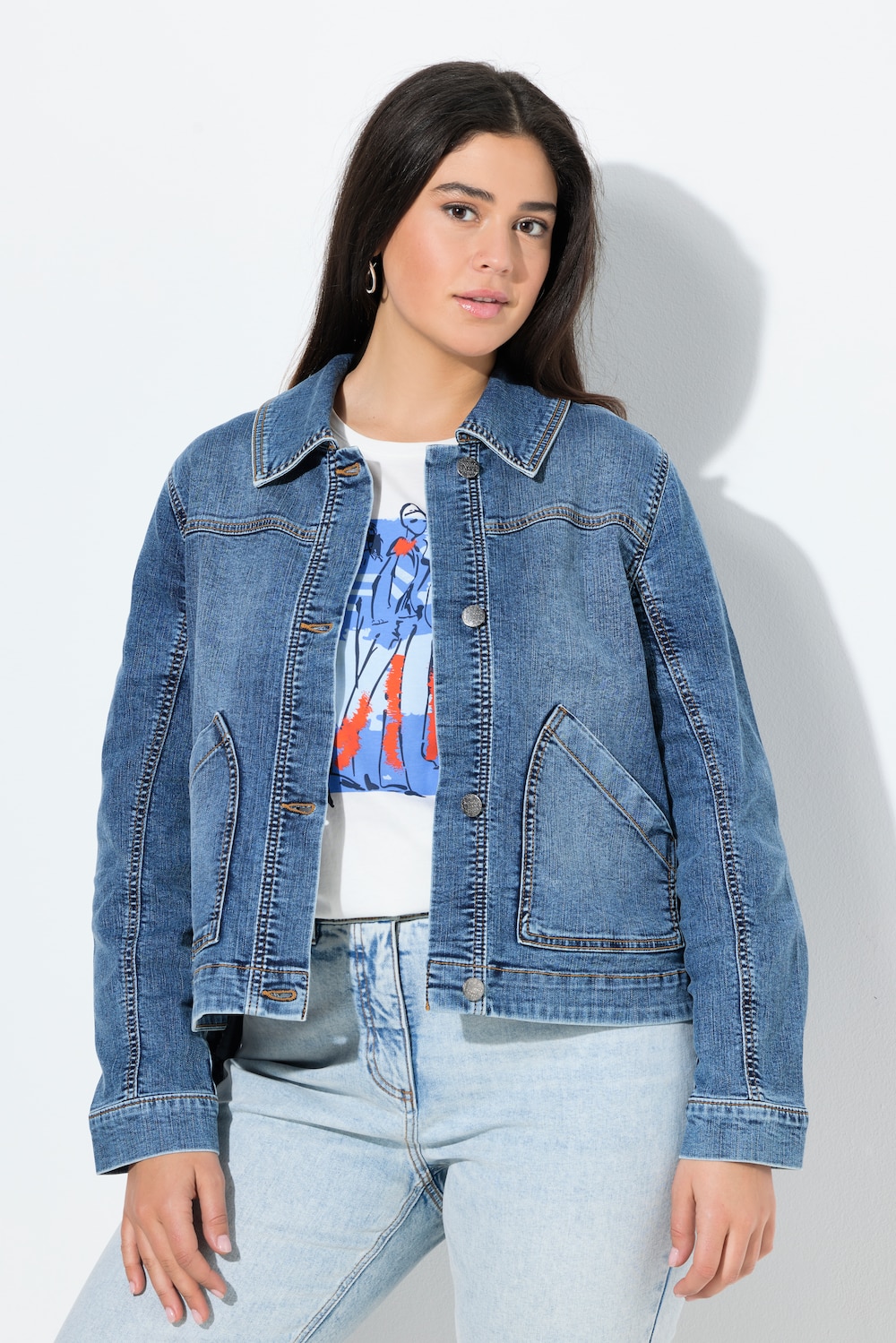 Jeansjacke, Rückendruck, Oversized, Hemdkragen