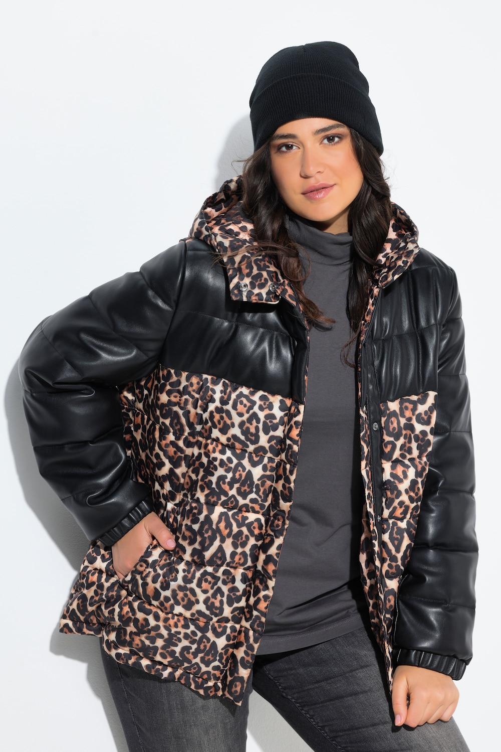 HYPRAR Steppjacke, Lederoptik/Leo, recycelt