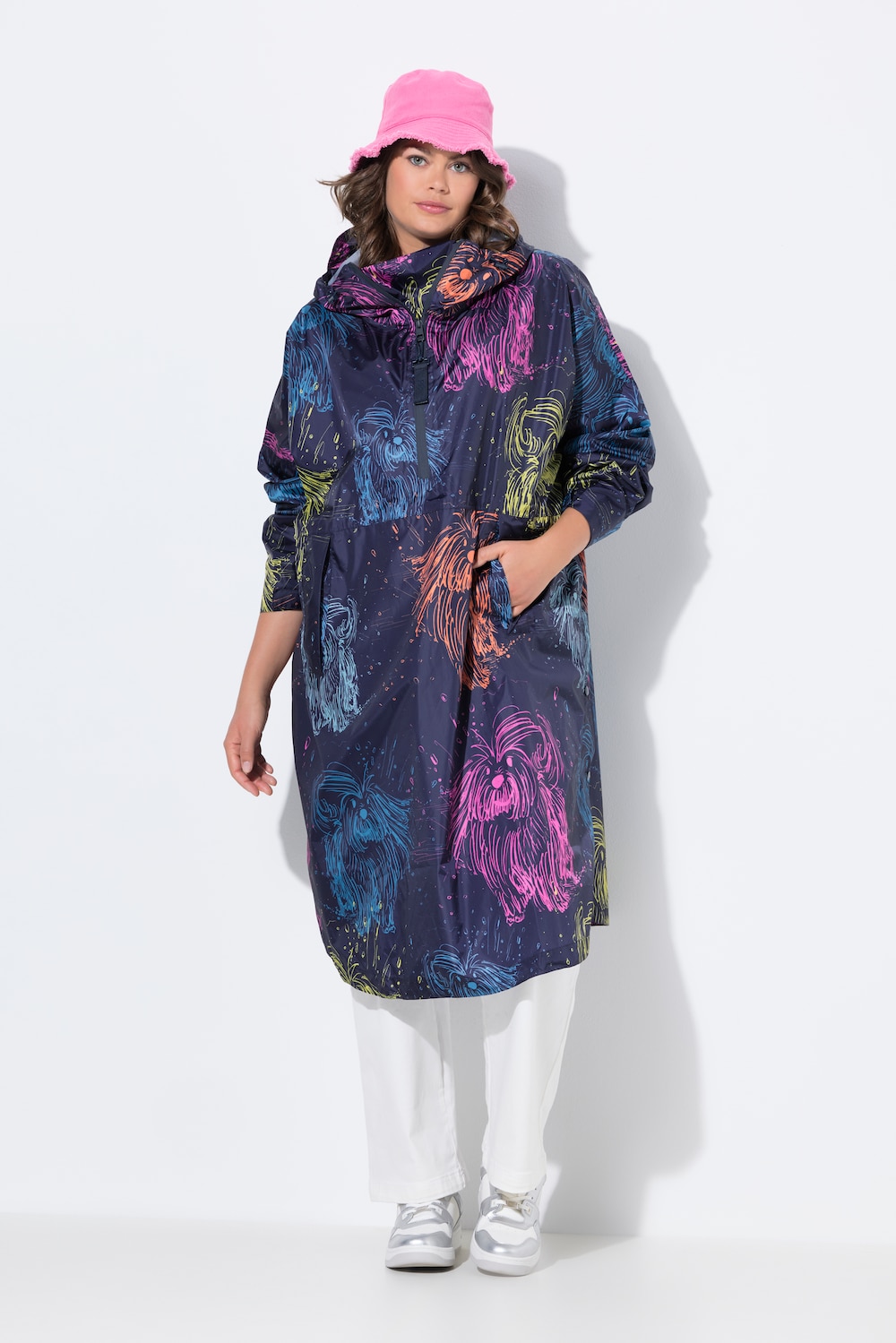Functionele regencape, unisex, print, capuchon