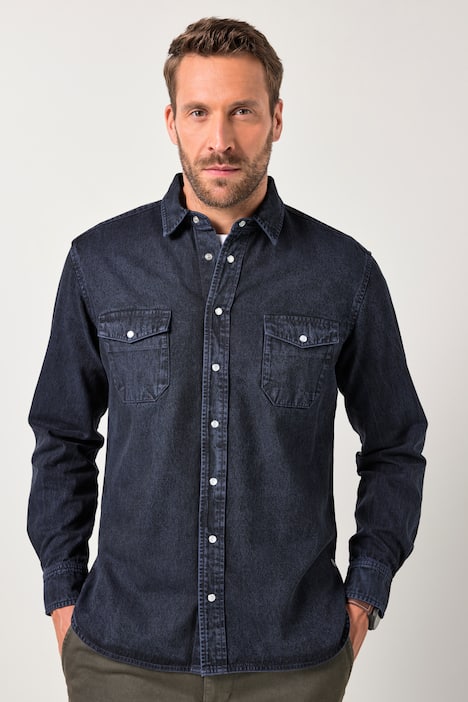 JP1880 color-denim overhemd FLEXNAMIC®, lange mouwen, kentkraag, Modern-Fit, tot 8XL