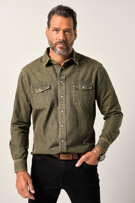 JP1880 color-denim overhemd FLEXNAMIC®, lange mouwen, kentkraag, Modern-Fit, tot 8XL