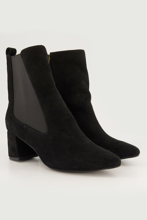 Leder-Stiefeletten, Elastikeinsatz, Veloursleder, Weite H