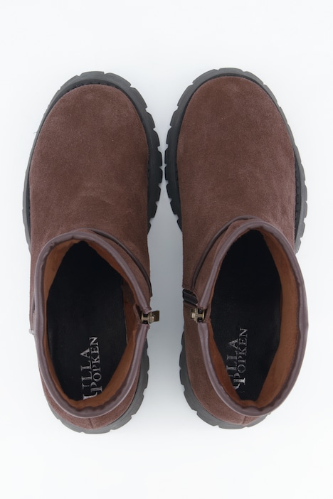 Støvletter i semsket skinn, chunky-stil, teddyfôr, bredde H