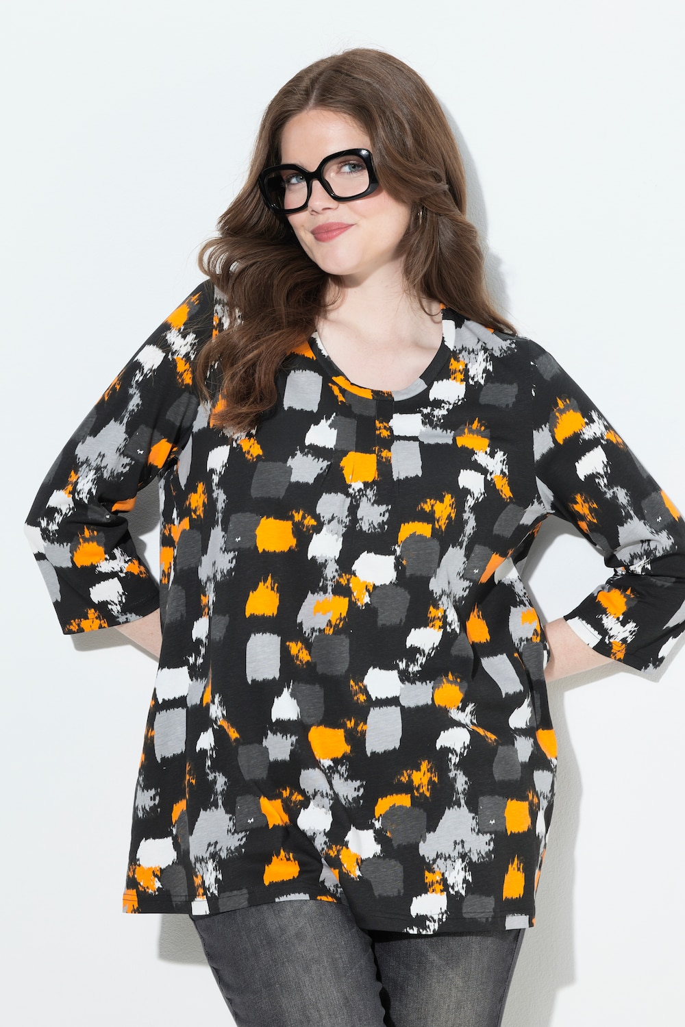 Shirt, grafische print, A-lijn, ronde hals, 3/4-mouw