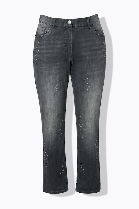 Boyfriend-Jeans, Ziernieten, Stretchdenim