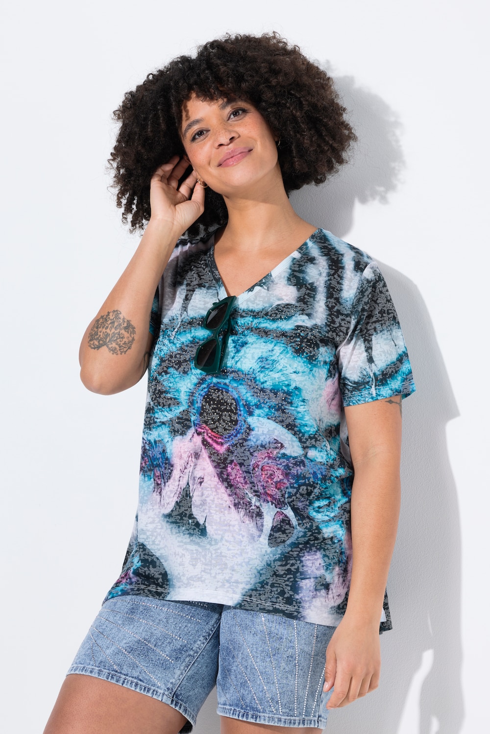 T-shirt, A-lijn, kleurrijk patroon