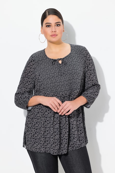 Bluse, A-Linie, Smok-Einsatz, farbiges Minimalmuster