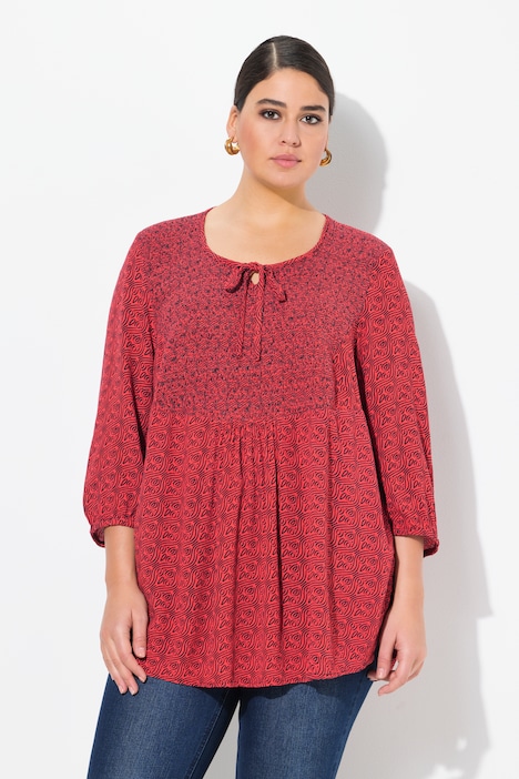 Blouse, Coupe A-Ligne, Insert Smocké, Motif Minimal Coloré