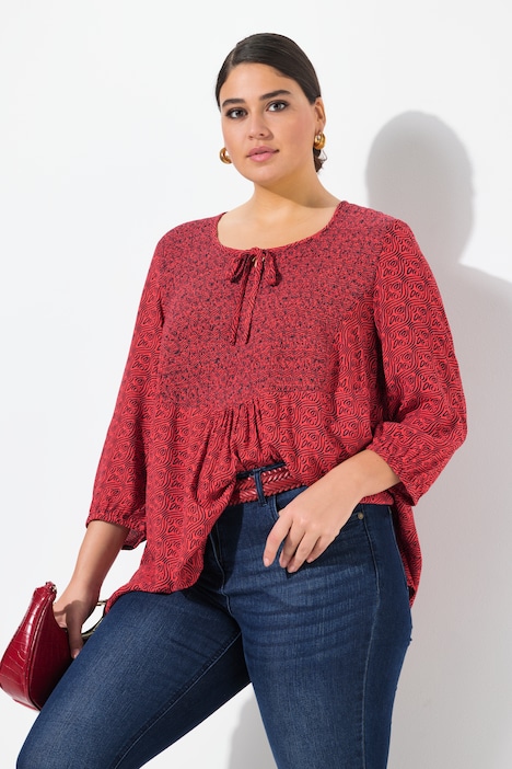 Blouse, Coupe A-Ligne, Insert Smocké, Motif Minimal Coloré