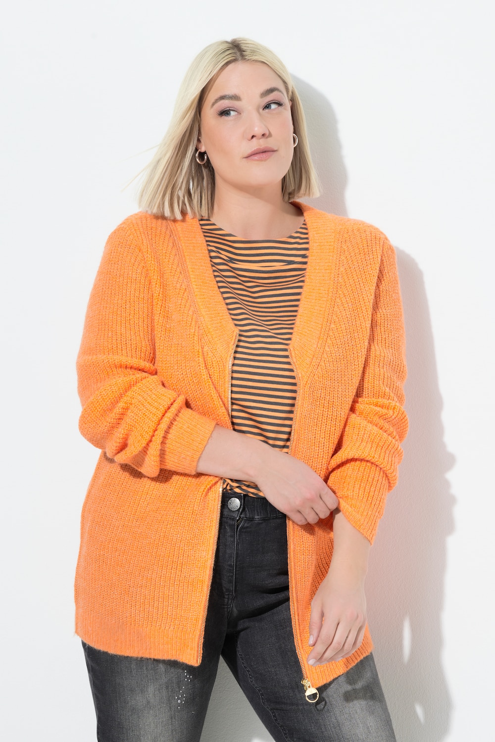 Strickjacke, Patentstrick, V-Ausschnitt, Langarm, Wollanteil