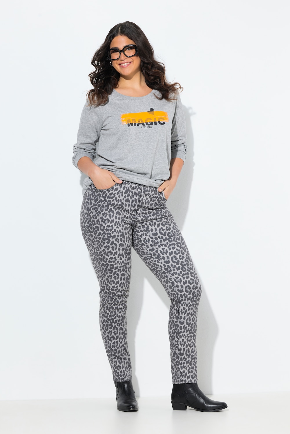 Jeans Sarah, Leomuster, schmales Bein, Stretchtwill