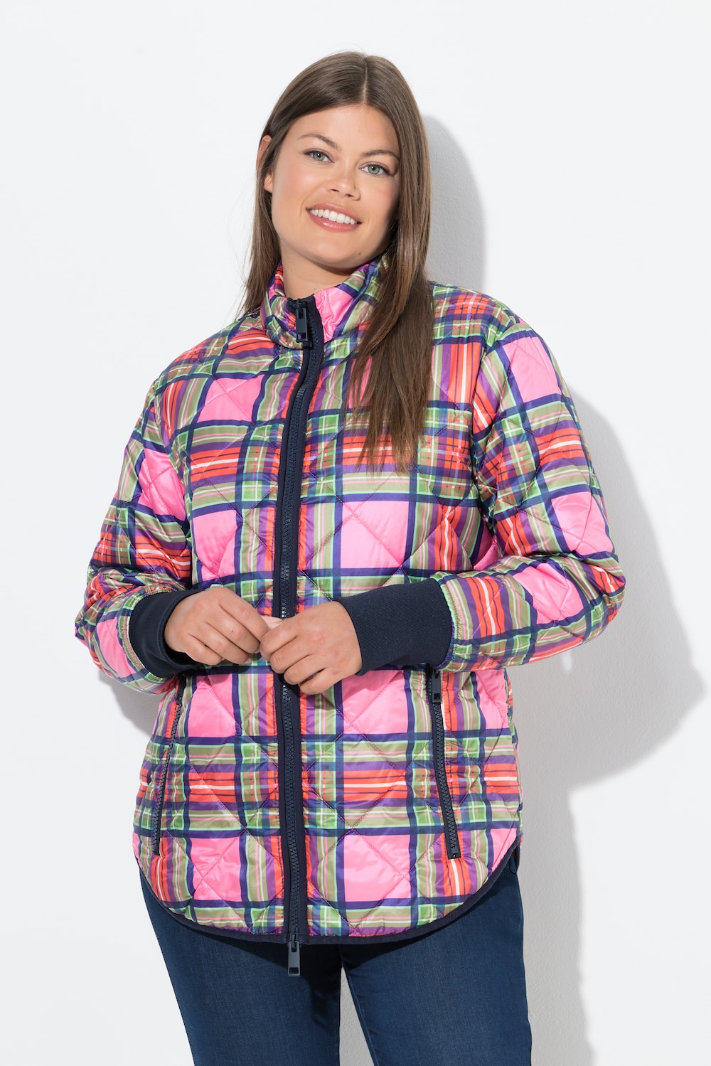 Große Größen Sandwich-Karo Steppjacke, Damen, rot, Größe: 44/46, Polyester, LAURASON
