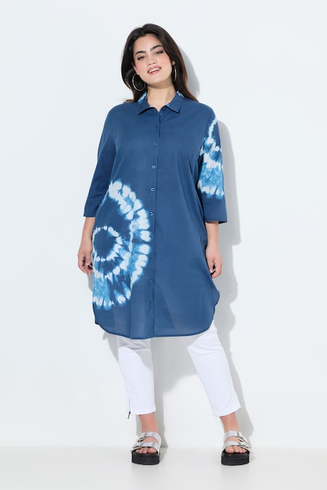 Longbluse, Straight Fit, Batik-Drucke, 3/4-Ärmel