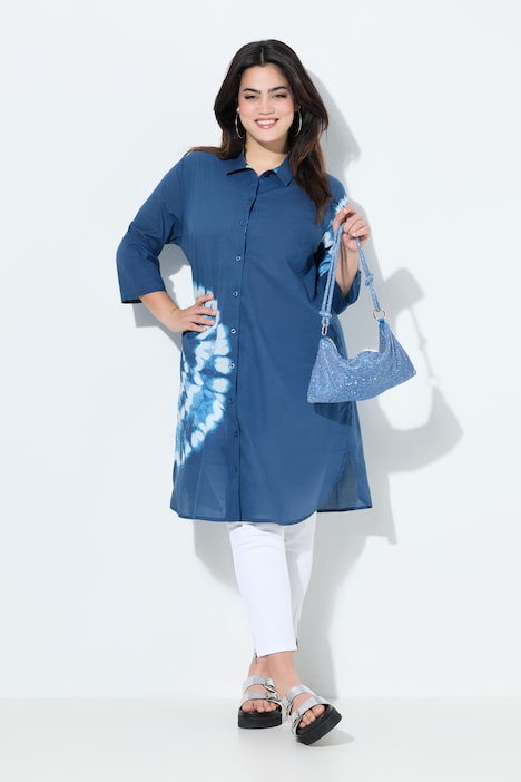 Longblouse, straight fit, batik prints, 3/4 sleeves