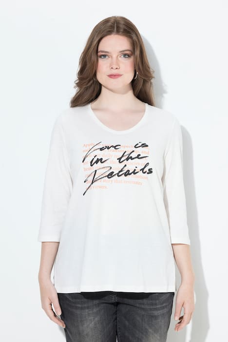 Shirt, tekstprint, A-lijn, V-hals, 3/4-mouw